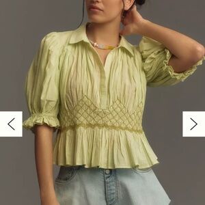 Anthropologie Short Sleeve Smocked Blouse